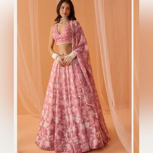 Elegant Pink Floral Lehenga